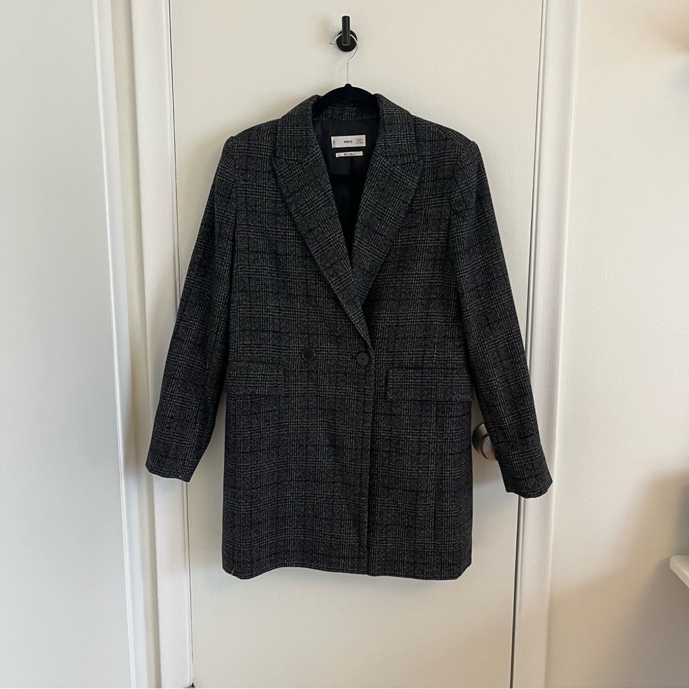 MANGO Wool-Blend Check Coat (size M)
